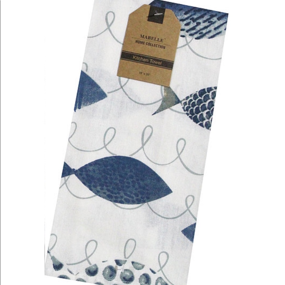 Mabelle Coastal Printed Kitchen Cotton Towels Nautical Beach Blue White 2 Pieces - Picture 3 of 13
